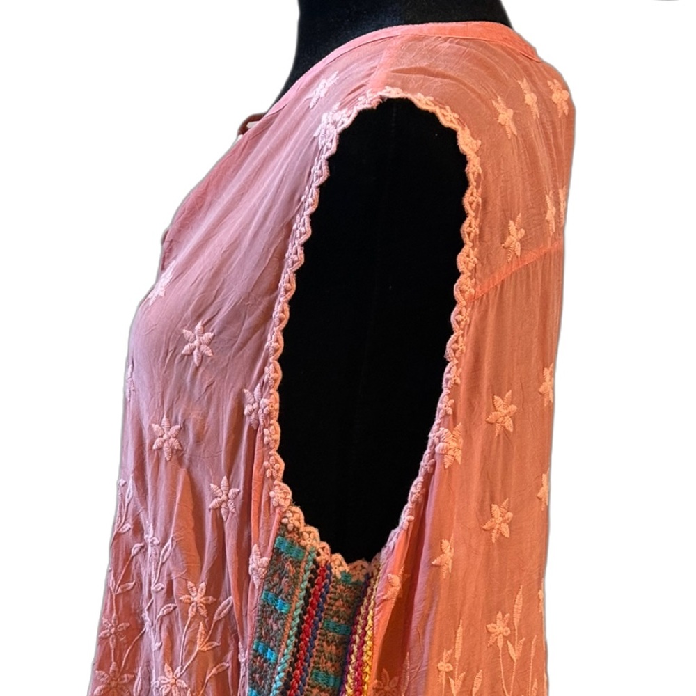 Like New Johnny Was! Orange button up sleeveless tunic embroidered sides size lg - Picture 8 of 15